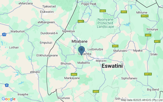 Kaart met locatie Mlilwane Natuurreservaat